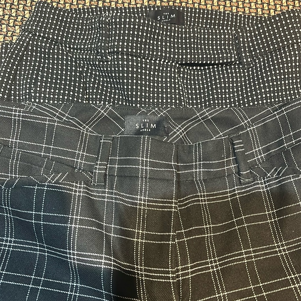 The slim ankle cropped pants. 2 pairs plaid and polka dot